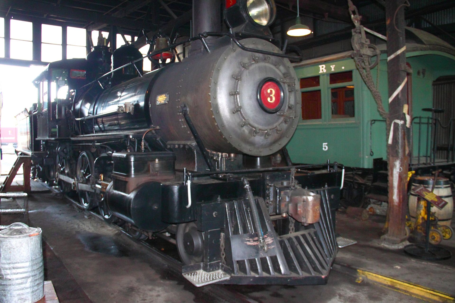 Sierra Railway steam locomotive No. 3 inside the roundhouse at Railtown 1897 in Jamestown